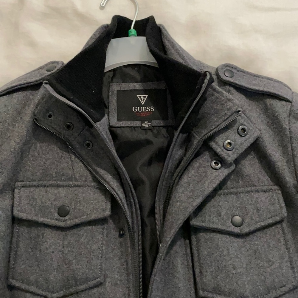 GUESS Wool Coat with Inner Zip Up Vest Lining